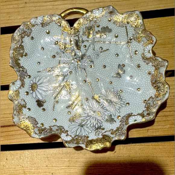 Vintage Other - Vintage floral gold painted porcelain trinket dish Japan